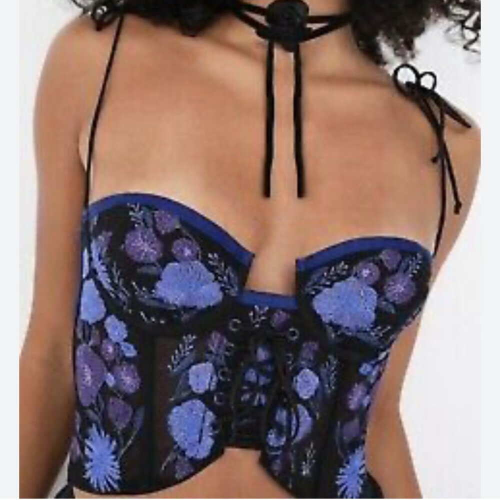 NEW FOR LOVE AND LEMONS kaylee jacquard metallic bustier lingerie xl